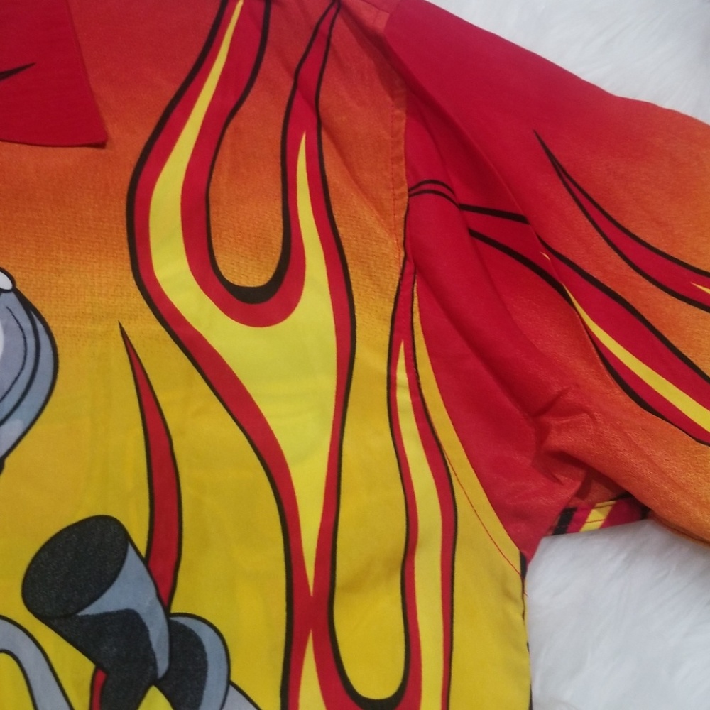 Sun & Moon Graphic Motorcycle Men Button Down Short Sleeves Shirt. Size L - Picture 9 of 9